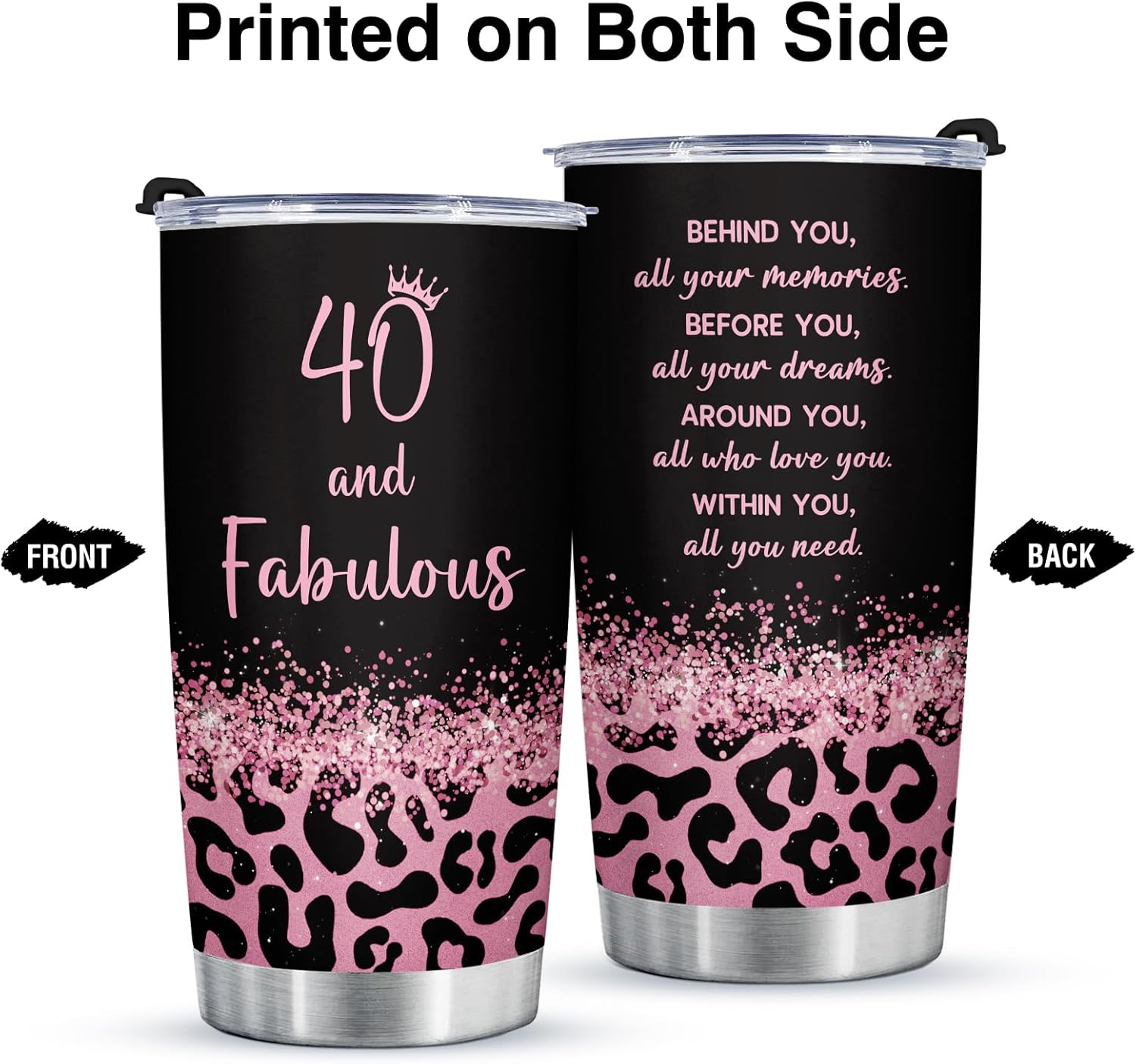 40th Birthday Gifts Women, 40 and Fabulous Tumbler, 40 Year Old Birthday Gifts for Women, 40th Birthday Gift ideas for Mom Friend Sister Wife, Leopard Travel mug 20oz - Image 2