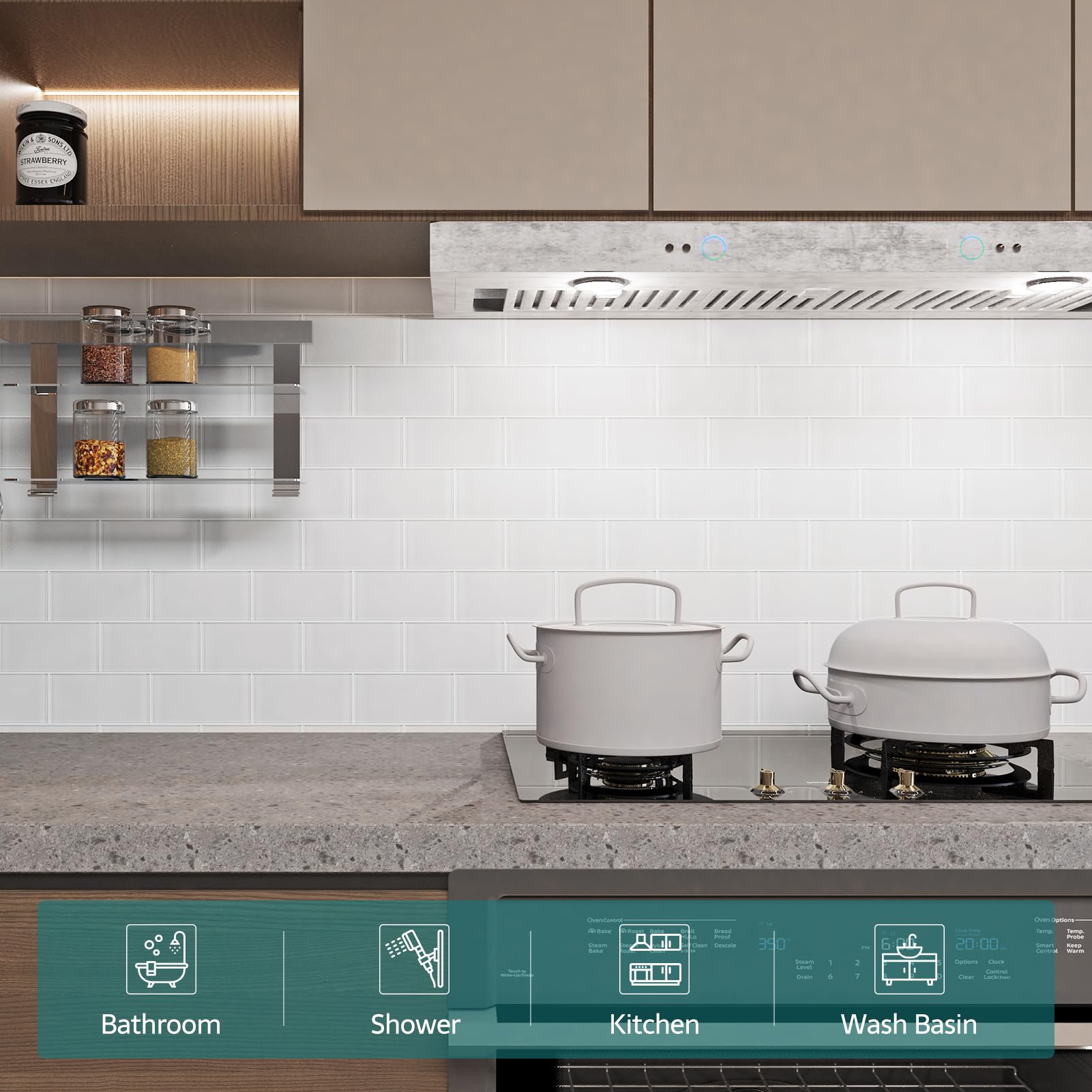 Peel And Stick Glass Subway Tile, 3 X 6 Inch, 5 Sq Ft, Light Green Gla &ndash