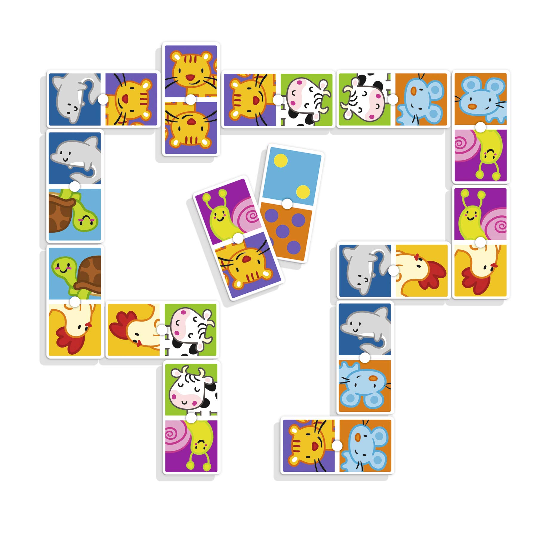 Diset – Domino Animaux Recto Verso – 28 Pièces En Carton – Dès 3 Ans – Jeu évolutif Illustration Ou Points