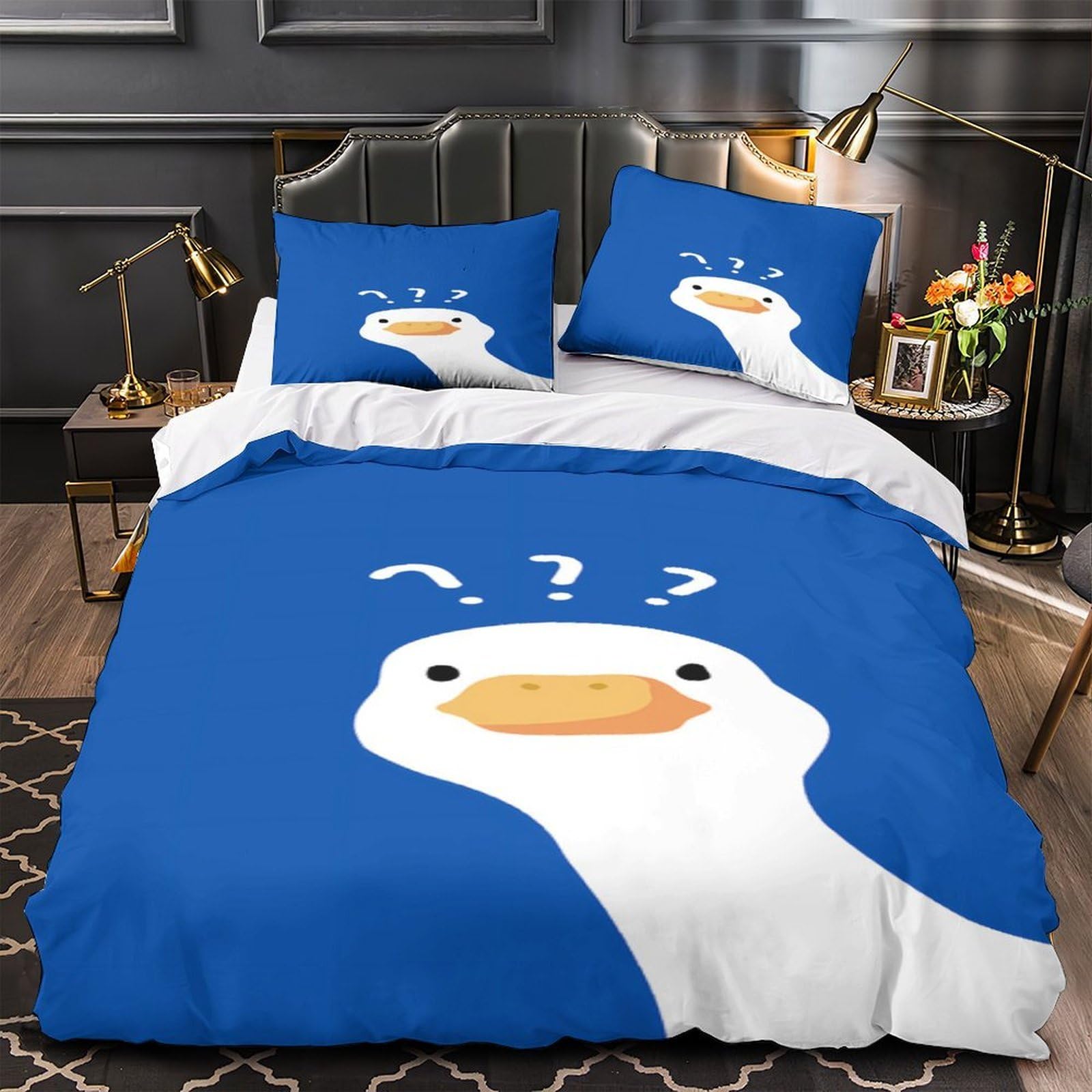 MMDASBVPE Funny Duck Duvet Cover 3D Print All Season 3-Piece Bed Set Hidden Zipper Cartoon Design Comforter Cover Premium Wrinkle-Resistant for Teens Adults Kids Women Girls King（220x240cm）