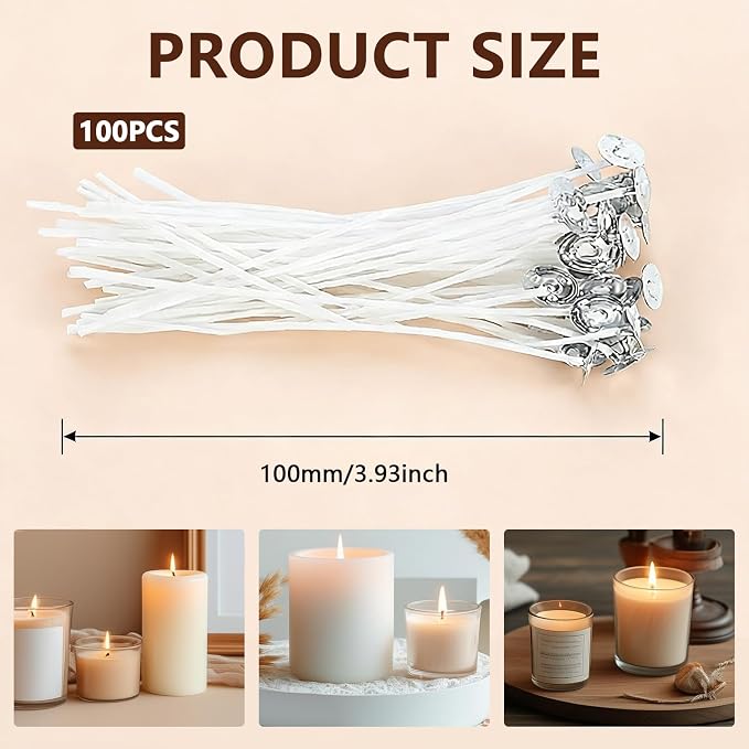 100 Piezas Mechas para Velas de 6'' - Revestidas con Cera de Paraffina con 5 Dispositivos Centradores para Elaboración de Velas DIY miniatura 4