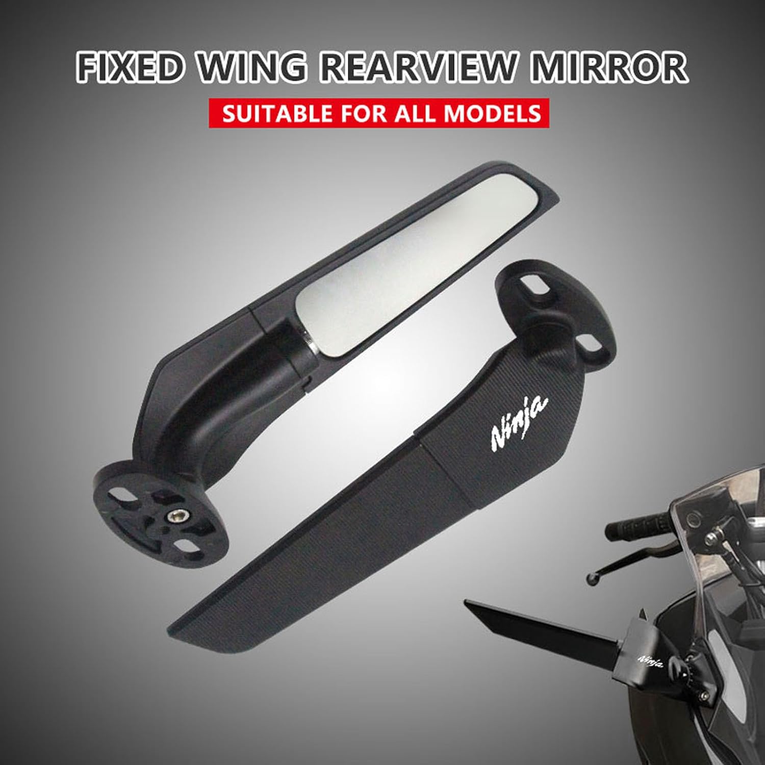 Motorcycle Adjustable 360° Rearview Mirrors Wind Wing HD Side Mirrors Fit for Kawasaki ZX6R ZR7 ZX9R ZX10R ZX14R ZX25R ZX636 ZZR600 ZZR1200 ZZR1400 ER6F Ninja 1000 H2 H4