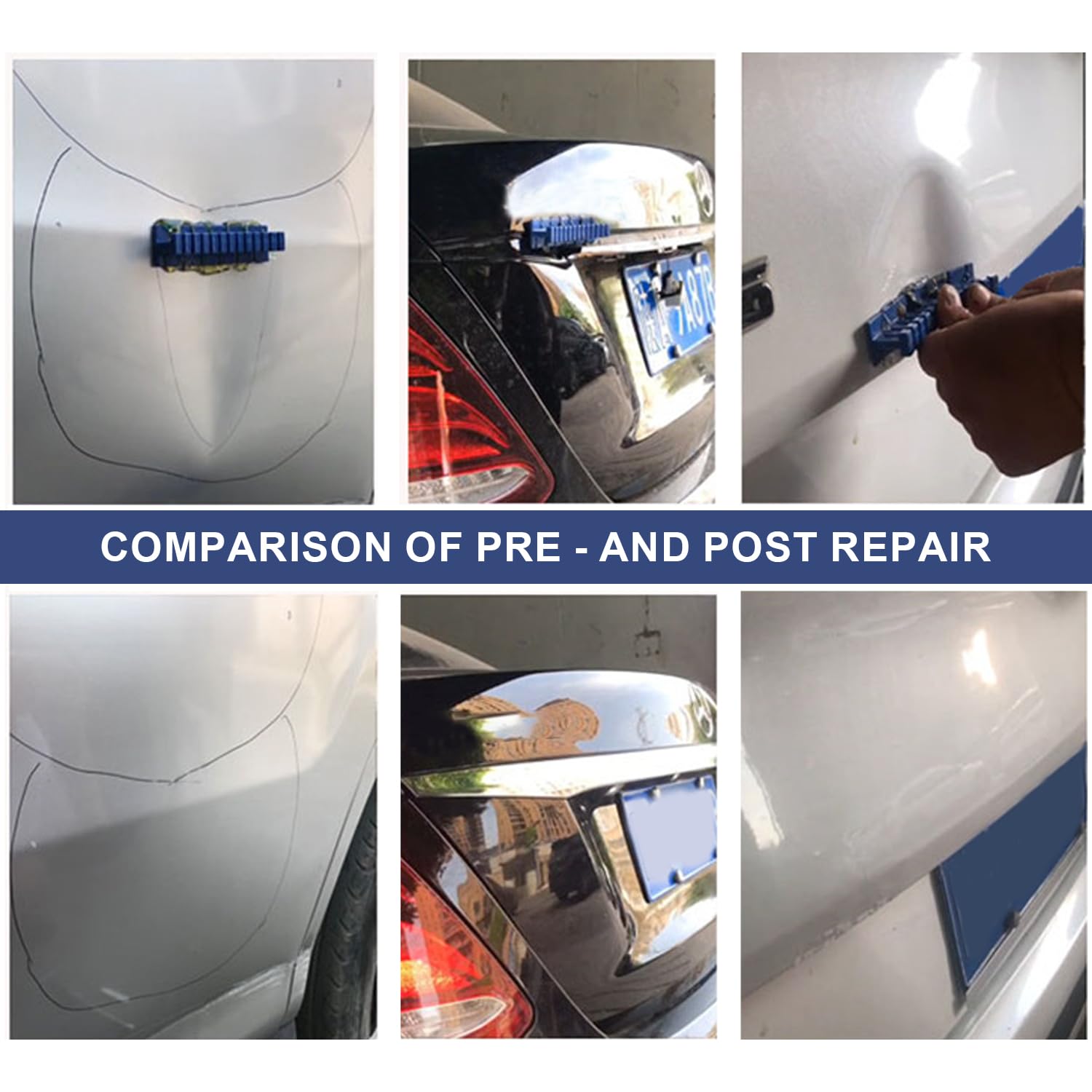 Kit Ripara Ammaccature, Tirabolli per Carrozzeria, Kit Levabolli Auto Professionali, Tira Bolli da Carrozzeria, per la Riparazione delle Ammaccature dei Veicoli, Blu, 6 Pezzi