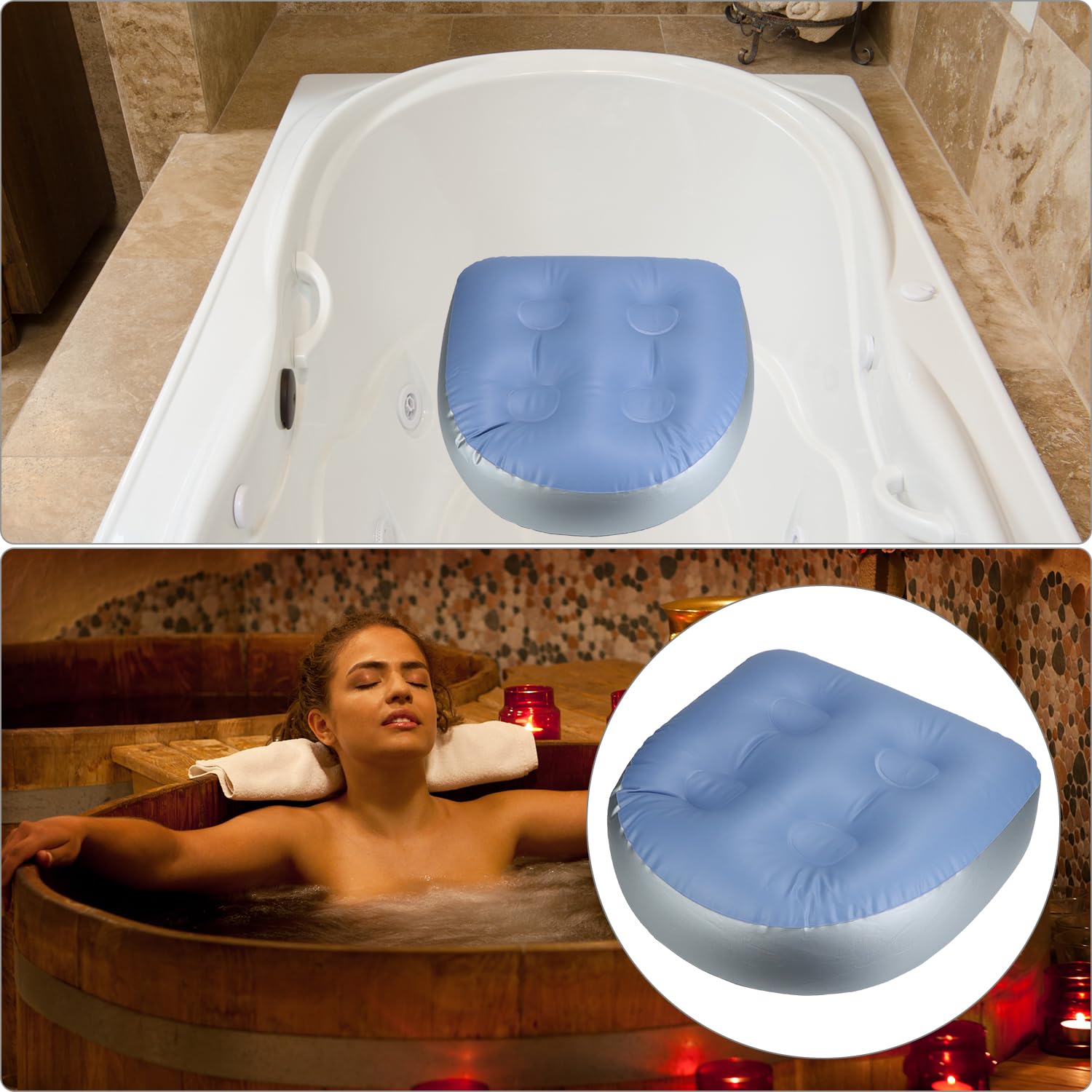 QWORK® 2 Piezas Cojín de Asiento Inflables, Cojines de Asiento de Bañera, Cojín de Piscina Inflable con 4 Ventosas