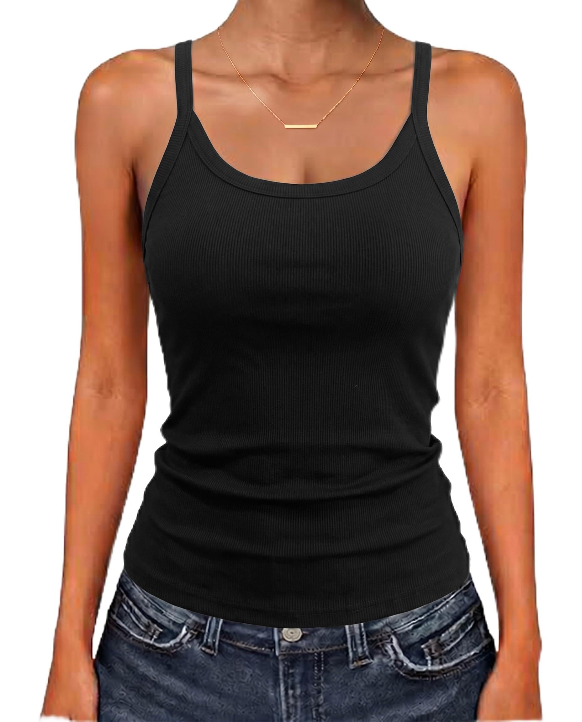 SENBATU Spaghetti Top Damen Sommer U-Ausschnitt Ärmellos Tank Top Sexy Oberteile Gerippte Basic Shirt Damen