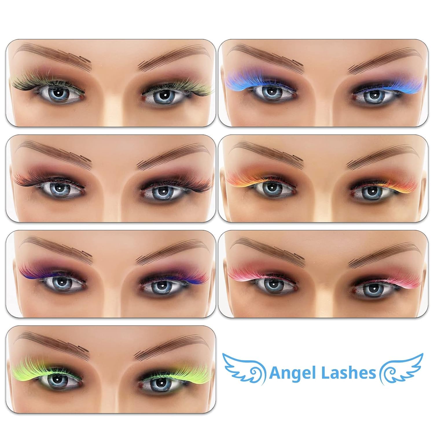 7 works False Lashes with Color Angel Colored Lashes Fluffy Wispy Winged Eyelashes Halloween Cosplay Makeup Colorful Eye Lash Like Extensions (Winged Effect Colored Lashes 7 works) - Image 2