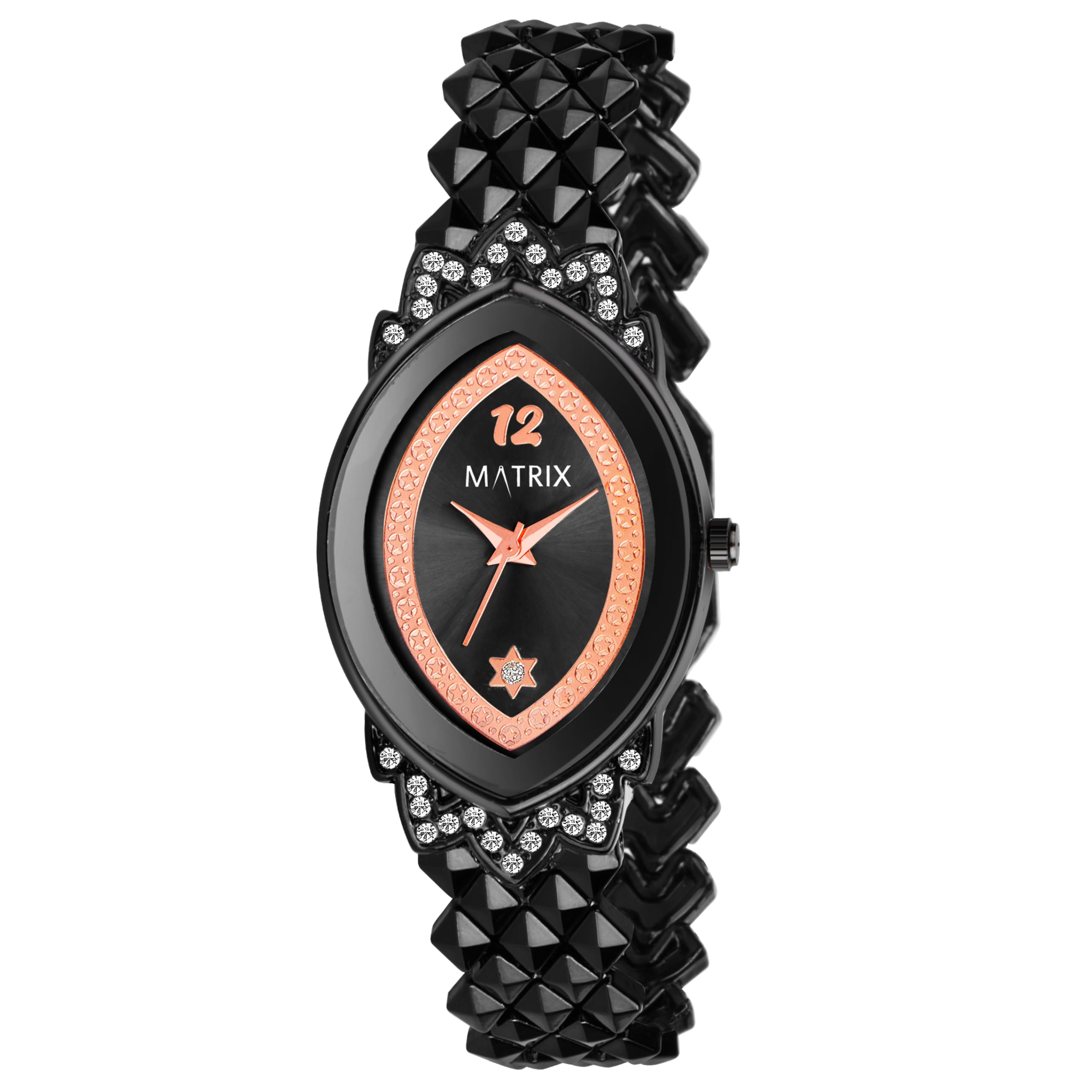 Matrix Stainless Steel Daisy Collection | Stone Studded Dial With Designer Bracelet Chain Analog Watch For Women & Girls (Black) (B0D9JCVBHY) Amazon Price History, Amazon Price Tracker