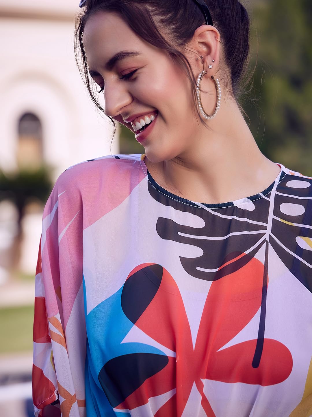 Athena Lifestyle Women and Girls Polyester Regular Long Sleeves Printed Cover-Up Dress Multi Swimwear Multicolour 3
