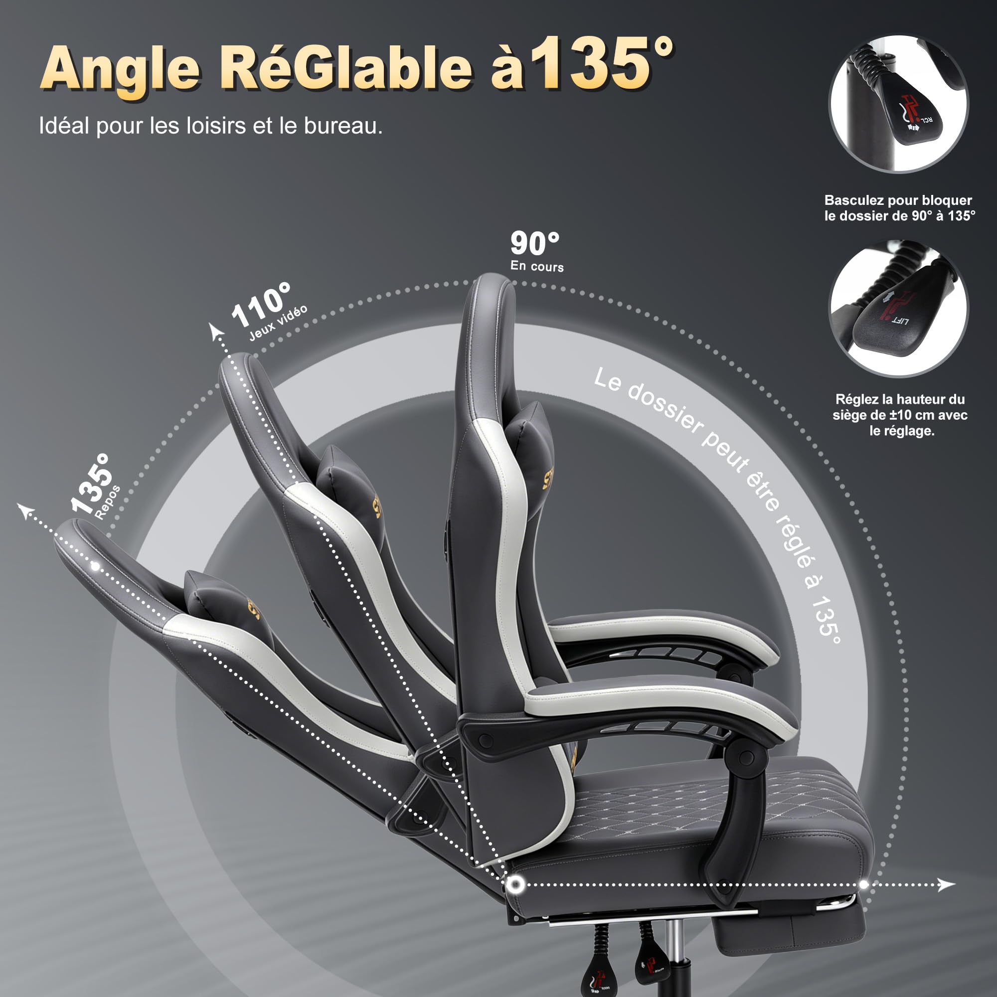 Symino Sedia Gaming con Poggiapiedi, Braccioli Collegati e Seduta da 10cm, Sedia Ergonomica da Ufficio in Pelle PU, Reclinabile 150° per Computer e Gioco