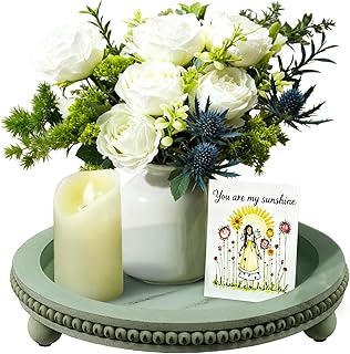 Candle Plate Hold Tray, Sage Round Trays, Wooden Decorative Tray for Cof...