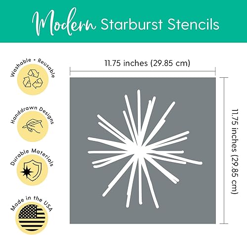 Miniatura 3 de Plantillas Starburst (3 diseños), plantillas grandes de copos de nieve nórdicos para pintar pisos, paredes, azulejos, muebles, tela, madera, cada