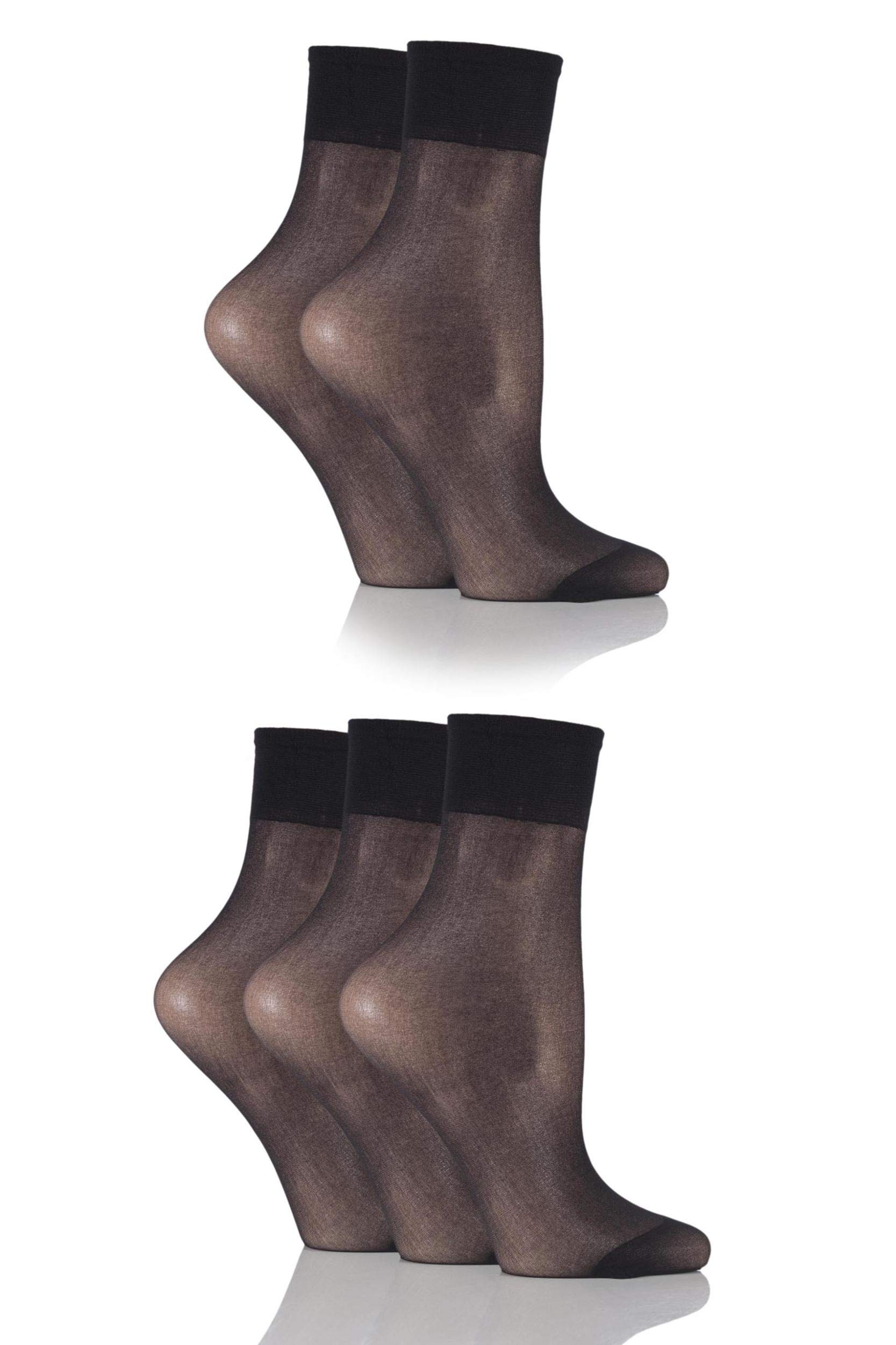 SOCKSHOP Ladies 5 Pair 15 Denier Ankle Highs