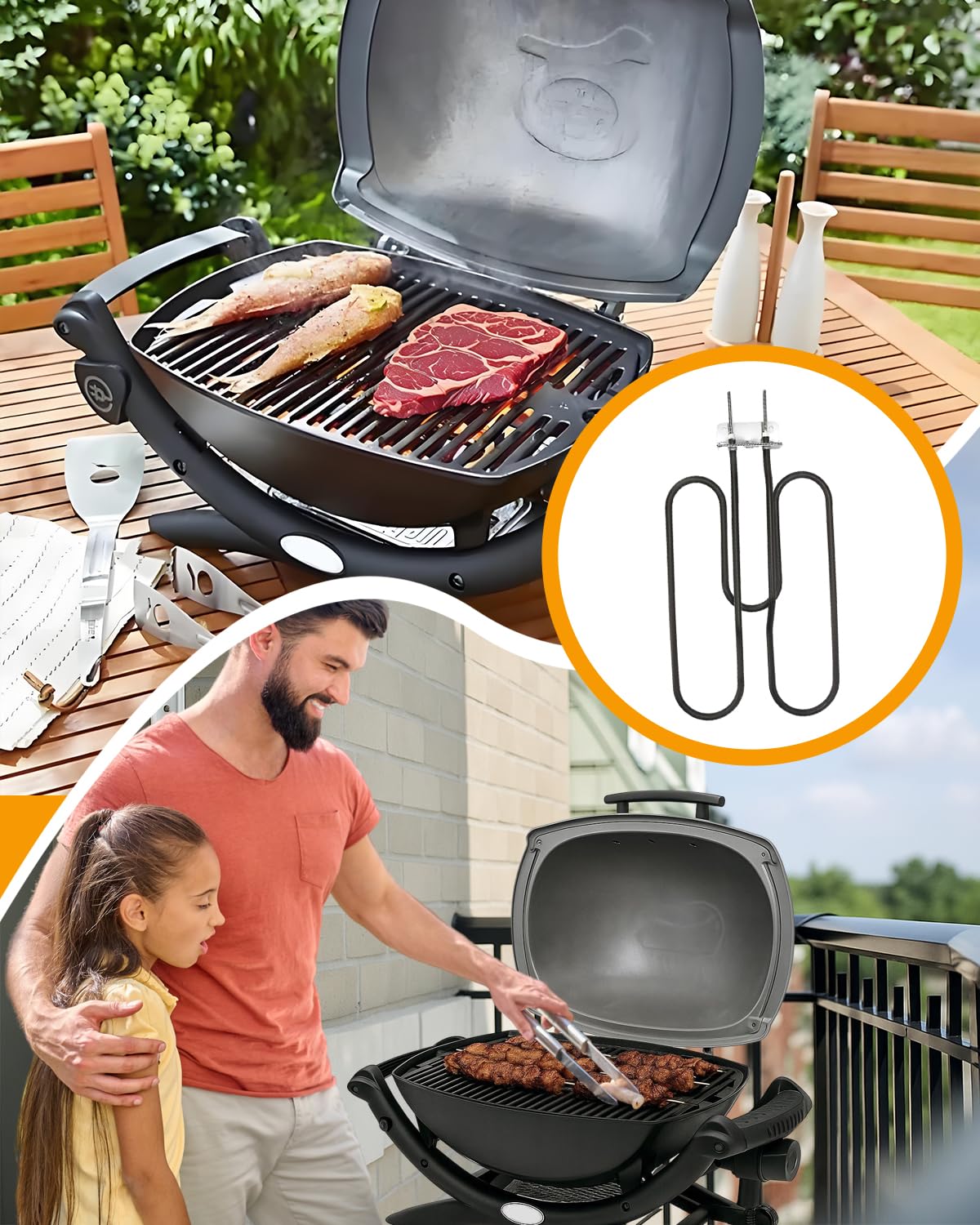 Semaiki Élément Chauffant de Rechange Compatible avec Weber 66631 80342 80343 65620 Q140 Q1400 Serie en Acier Inoxydable pour Barbecue