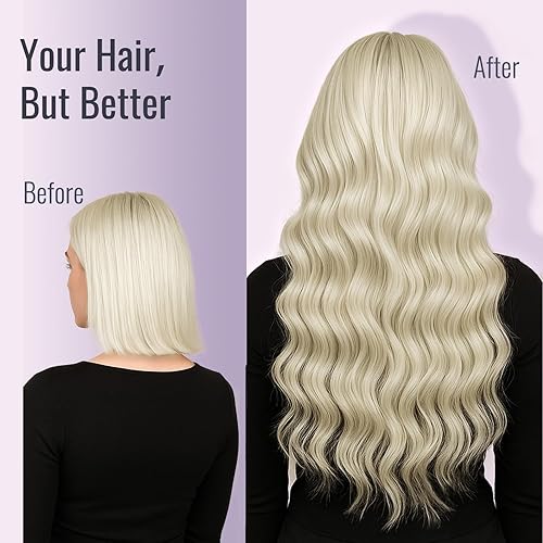 Miniatura 6 de Fshine Extensiones de cabello humano rubio con cinta adhesiva, 12 pulgadas, extensiones de cabello real color rubio blanco con trama cutánea,