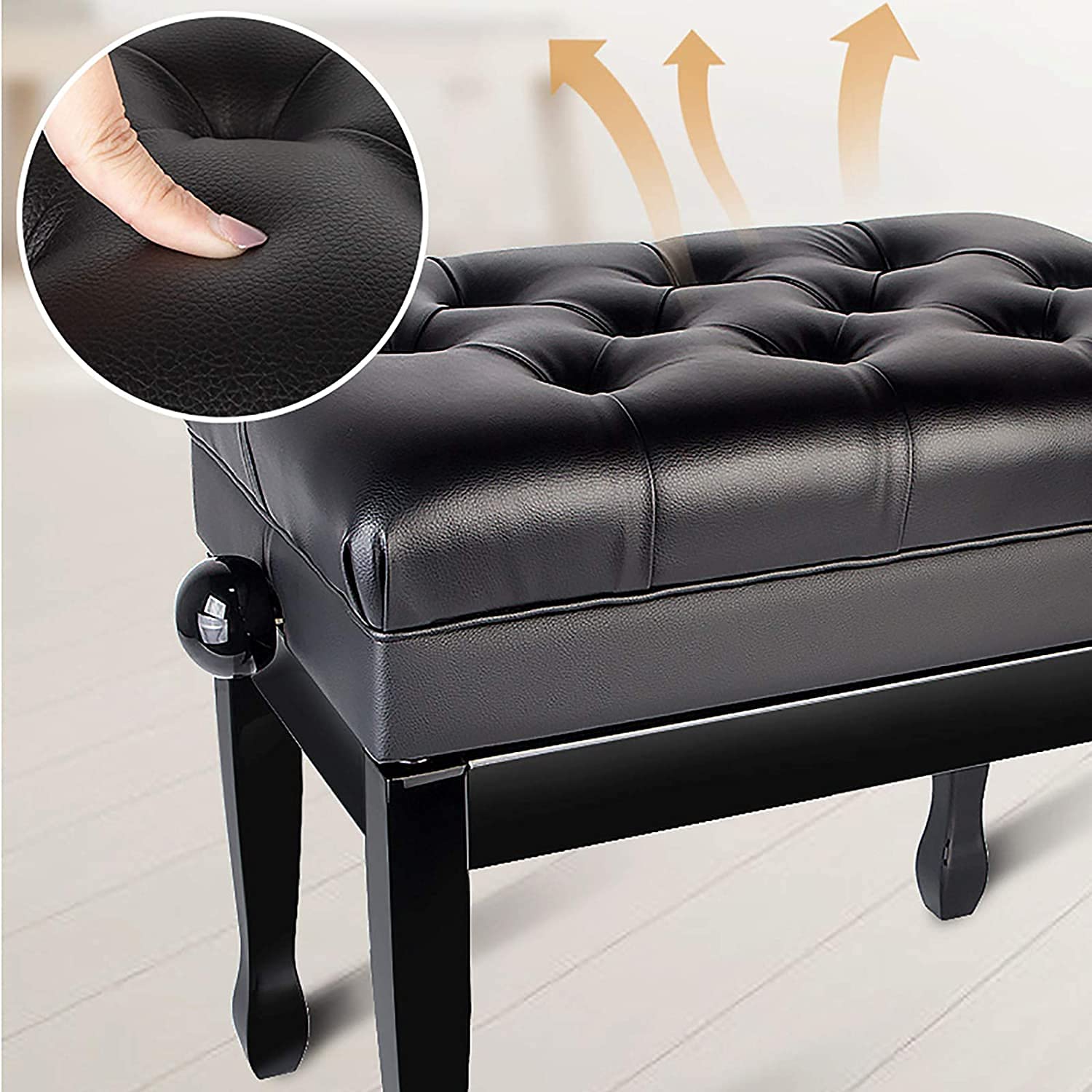Ława do pianina z regulacją wysokości, wyściełana pojedyncza ława do pianina, konstrukcja ze schowkiem na nuty, praktyczna i funkcjonalna (null black) (czarny)