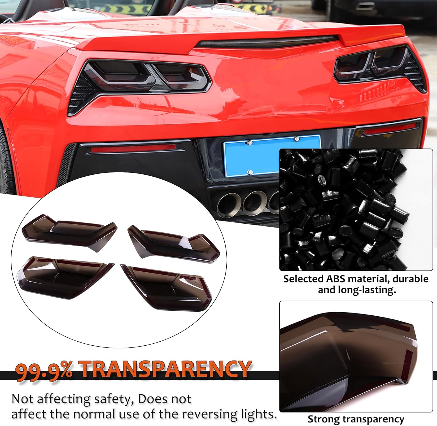 Rear Tail Lights Lamp Cover Trim Compatible with Chevrolet Corvette Stingray C7 Z51 Z06 2014-2019, ABS Tail Light Lamp Cover Guard Trim, Set of 4