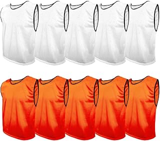 Fußball Leibchen Set 10 Stück: 2 Farben - 5 von jeder Farbe, für Kinder und Erwachsene, Markierungshemd-Trainingsleibchen ohne Logo, Team-Spiel Bibs für Herren Damen Senioren Junioren