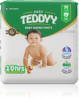TEDDYY Baby Easy Pant Diapers Medium 74 Count (Pack of 1), 7-12 kgs, 10 hrs Leak Protection, Anti - Bacterial