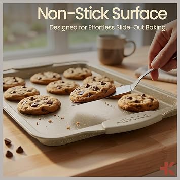 BAKKENMASTER 18-Piece Deluxe Nonstick Carbon Steel Bakeware Set - Professional Kitchen Oven Baking Pans with White Silicone Handles and Accessories