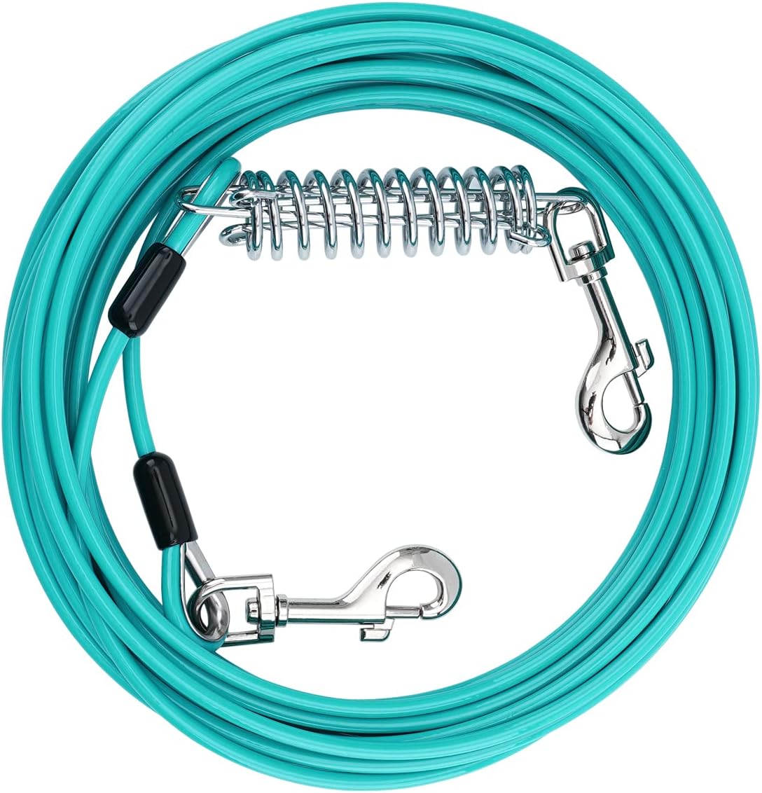 AMOFY 30ft Spring Dog Tie Out Cable, Shock Absorbing Spring Dog Pile Cable for Medium Large Dogs, Used for Outdoor Courtyard Lawn Yard,…