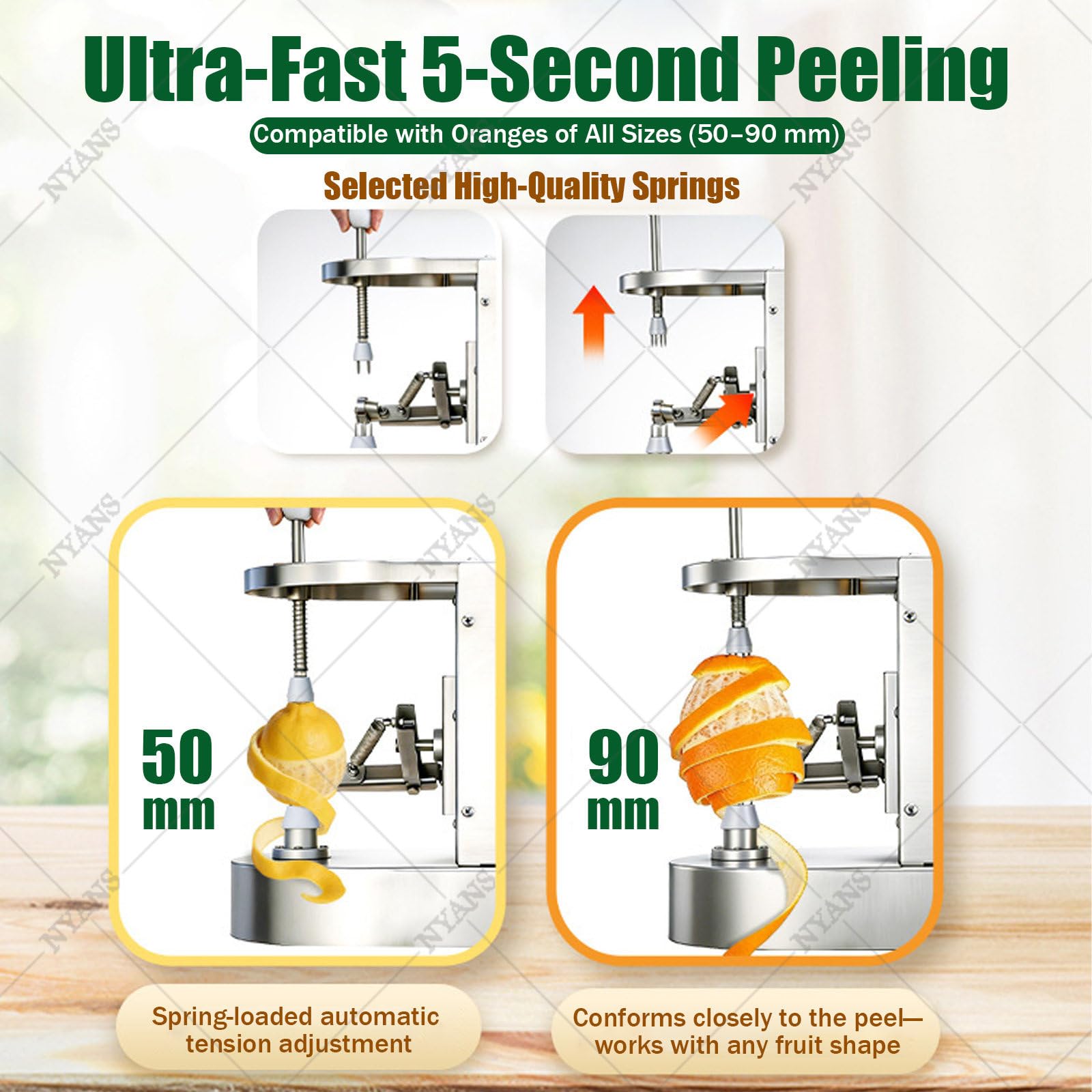 NYANS Pelapatate Professionale per Frutta, Pelapatate per Arance e Limoni in Acciaio Inox, Spessore e Altezza Regolabili, Elevata Produttività per Cucine di Ristoranti