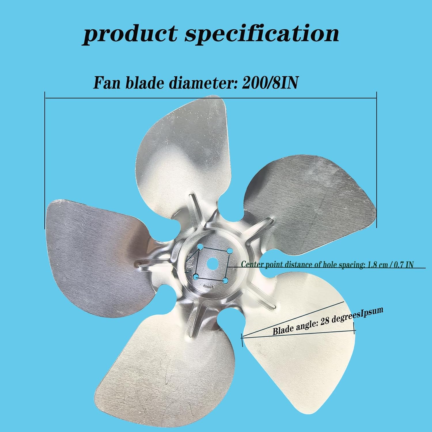 8Inch Fan Blade for YZF6-13 YZF10-20 YZF18-25 Motor,28 Degree 5 Blade Propeller Metal Fan Replacement Part for Freezer Refrigerator Condenser and Evaporator (8IN200Fan)