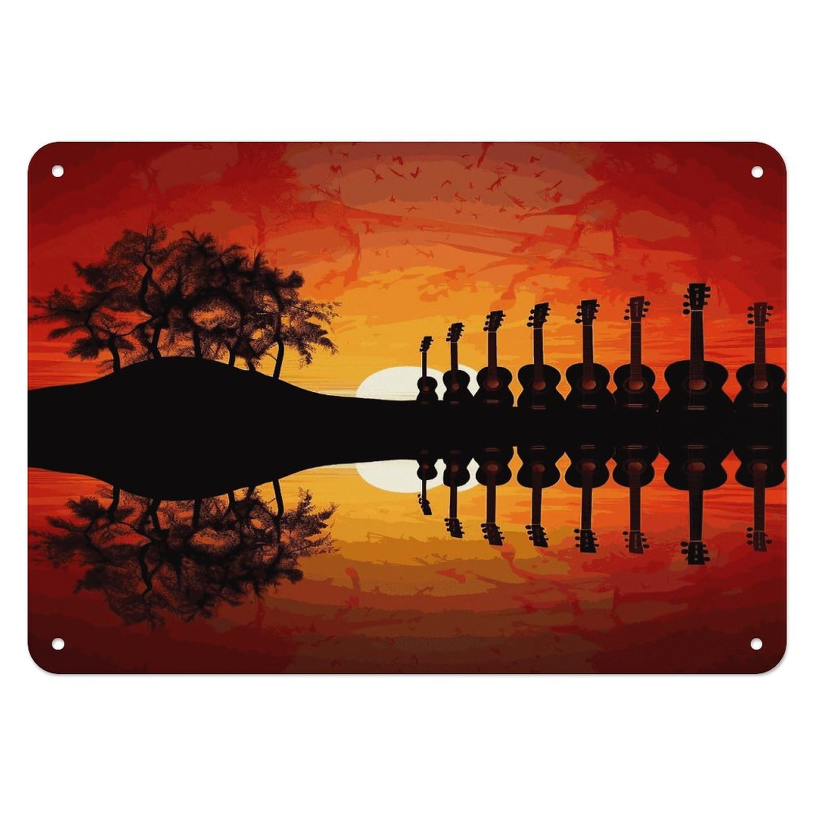 Btcowzrv Style Guitar Music Sunset Metal Sign, 5.5" X 7.9" Tin Wall Decor, Wall Art Plaques For Home Wedding Decor Room Living Room Decoration