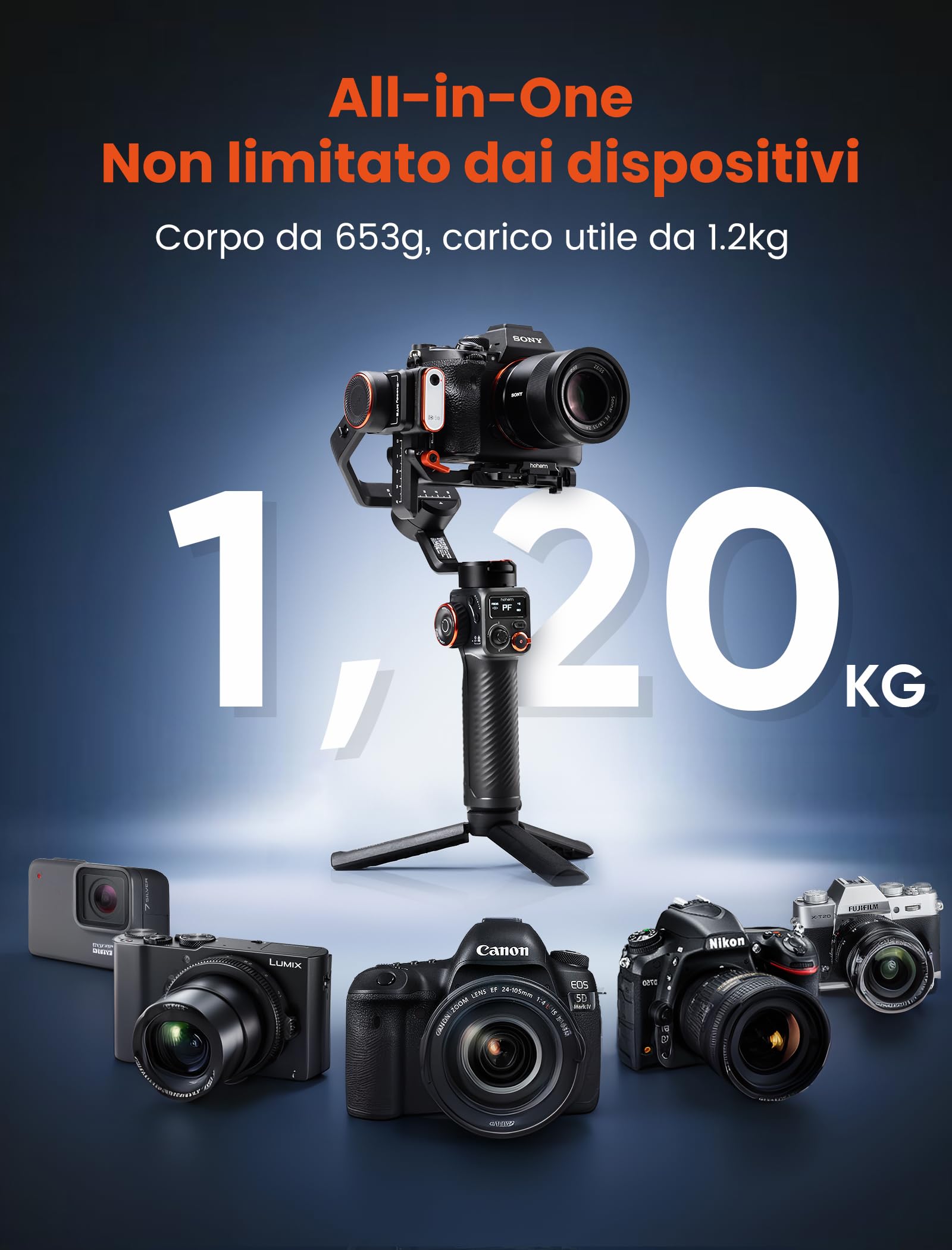 Hohem ISteady MT2 Kit – Stabilizzatore 3 Assi Per Mirrorless, Smartphone E Action Cam, AI Tracker E Luce RGB, 1.2kg Di Carico - 4