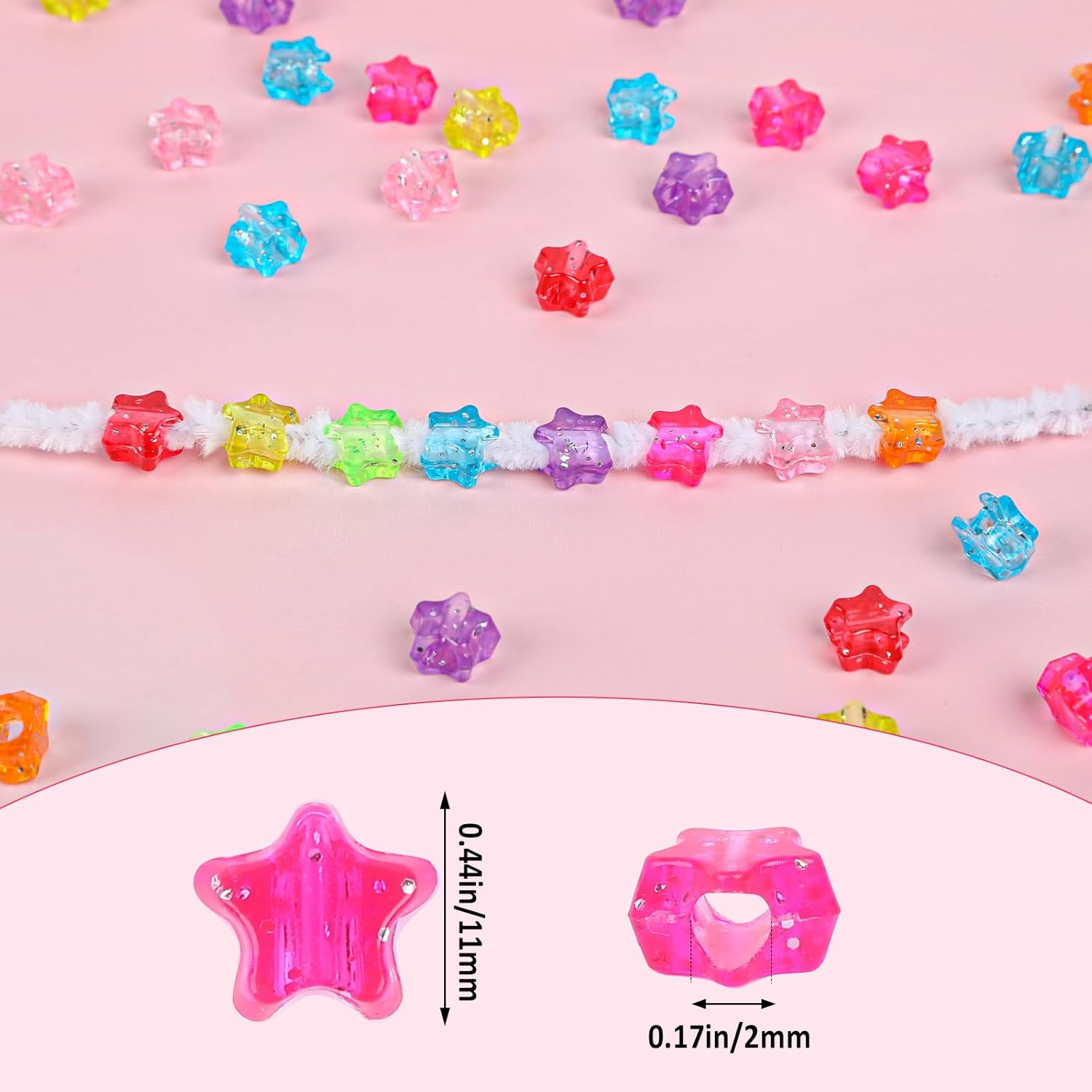 UPINS 1200pcs Star Pony Beads, Star Shape, Plastic, Bulk for Bracelets, Necklaces, DIY Projects, Jewelry Making, Decoration, Red, Orange, Yellow, Green, Blue, Purple, Pink - Image 2