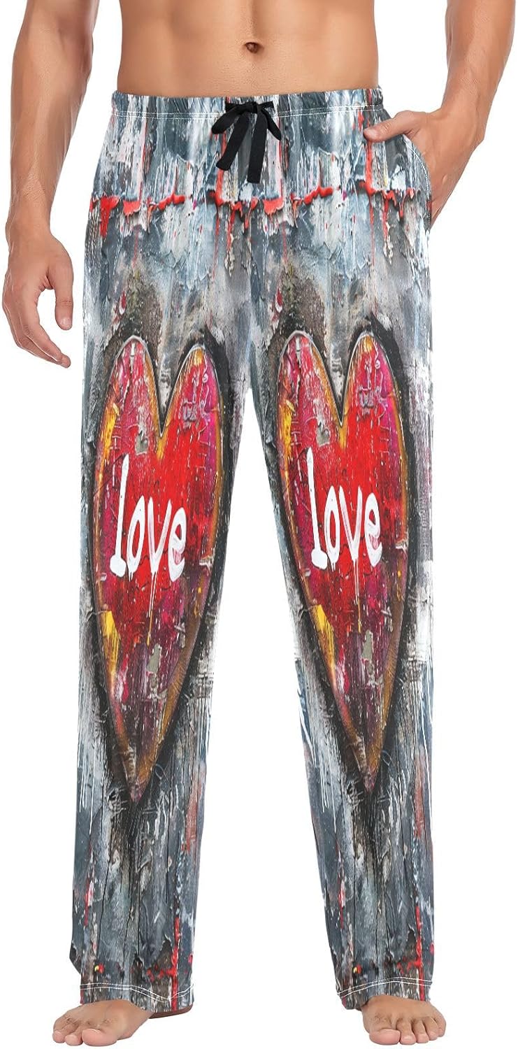 ALAZA Loving Heart Graffiti Men's Pajama Pants Men Cotton Pajama Bottoms with Pockets, S