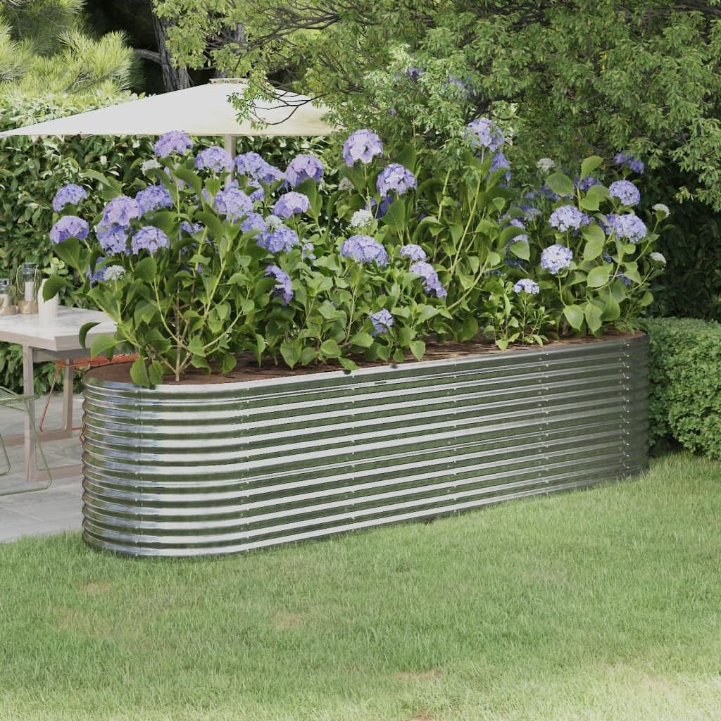 Garden Raised Bed Silver Powder-Coated Steel, Large Oval Outdoor Planter for Vegetables, Herbs, Flowers, 116.5 x 31.5 x 26.8 Inch