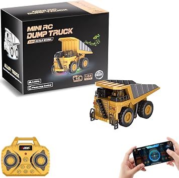 1/64 Scale Remote Controlled Dump Truck Mini Dump Truck Toy 2.4GHz RC Construction Vehicle Toy with Metal Body and Lights
