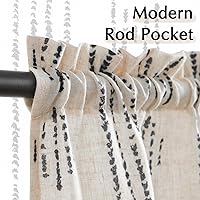 Vista 7 de jinchan Cortinas bohemias de lino para cocina, cortinas escalonadas bohemias para cafetería, cortinas pequeñas a rayas mudcloth estilo granja