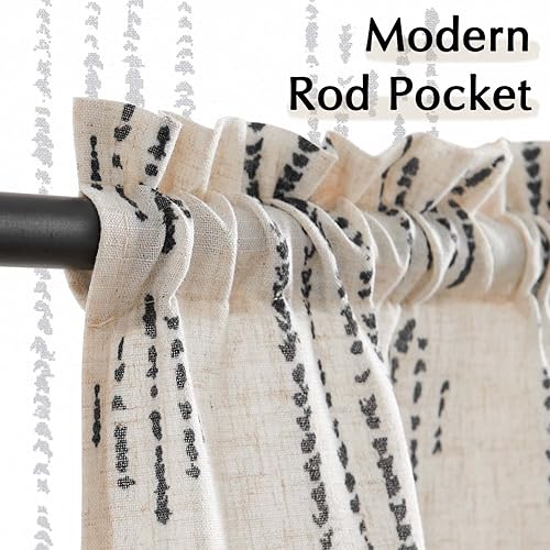 Miniatura 7 de jinchan Cortinas bohemias de lino para cocina, cortinas escalonadas bohemias para cafetería, cortinas pequeñas a rayas mudcloth estilo granja