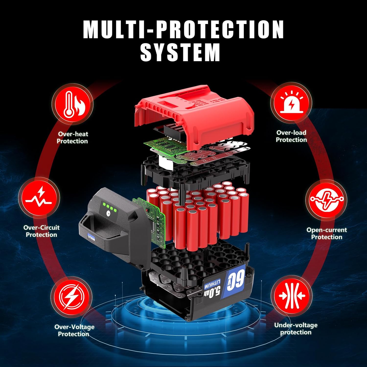 60V Replacement for Toro 60V Battery 5.0AhL108 L135 L216 L324 L40, Compatible with Toro Battery Flex-Force Power System for 60V Power Tools (RED)