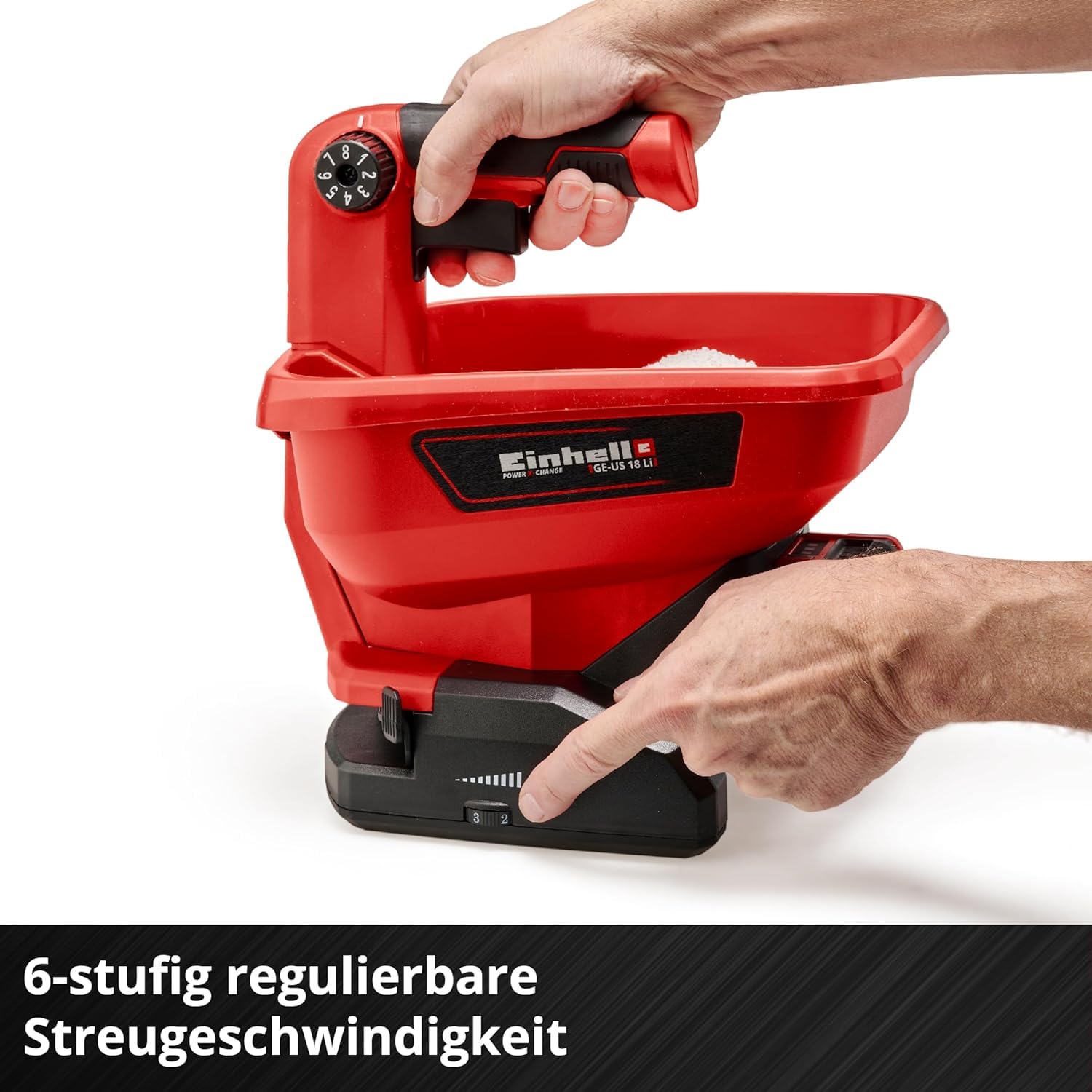 Einhell Universal Streuer GE-US 18 Li-Solo Power X-Change (Lithium-Ionen, 3,3 l, 6-stufige Drehzahlregulierung, 8-stufige Streumengenregulierung, ohne Akku und Ladegerät)