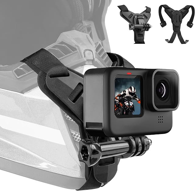 Adaptom Helmet Mount for GoPro, Motorcycle Chin Strap Attachment with Extension J Hook Dirt Bike Holder Mounting Accessories for Go Pro Max Hero 12 11 10 9 8 7 Insta360 X3 GO3 DJI Action 3 4 Camera