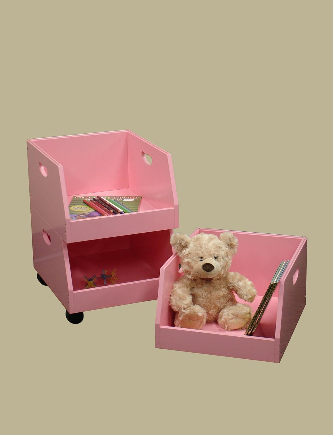 Sourcing Solutions Kids 3Piece Stacking Bins on Wheels, Pink Childrens Shelves