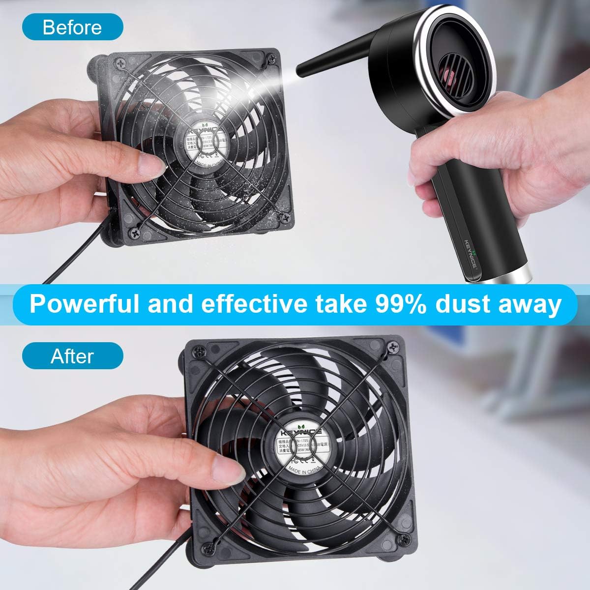 Cordless Air Duster, KEYNICE 2-in-1 Dust Cleaner and Vacuum, 6000 Battery, 10W Fast Charging, Powerful 36000 RPM, Electric Air Blower for Cleaning Dust Crumbs Computer, Replaces Compressed Air Can