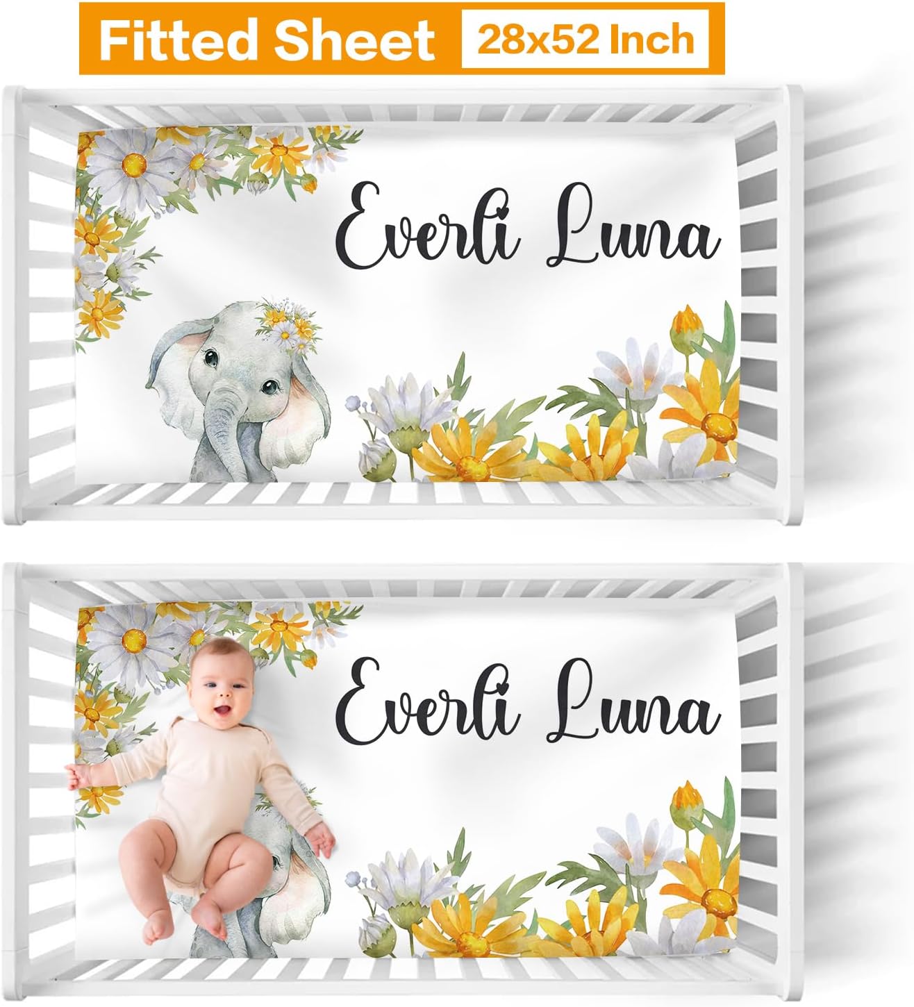 Personalized Baby Crib Bedding Set: Custom Baby Girl Crib Bedding Set Nursery Blanket Crib Sheet Changing Pad Cover with Elephant Chrysanthemum Red Bedding