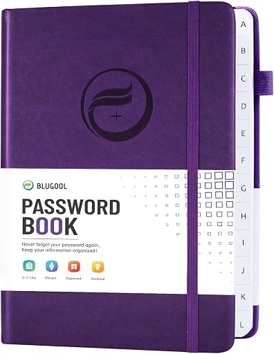 Password Book with Alphabetical Tabs, Hardcover Password Keeper, Password Notebook Organizer for Computer and Internet Address Website Login, Gifts for Home and Office, 5.3''x 7.7''- Purple
