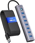 ORICO 7-Port USB 3.0 Hub, aluminium USB Adaptateur multiple, 5Gbps USB Extendeur USB Splitter avec 1.64Ft Câble, UBS-A Hub câble long pour bureau, PC, Clé USB, mobile HDD, Fenêtres/XPS
