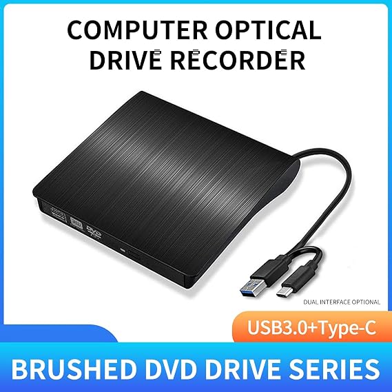 External DVD Drive USB 3.0 Type-C Portable CD DVD Player for Laptop +/-RW Disk Drive CD ROM Rewriter Cd/DVD Drive USB External Compatible with Desktop Windows11/10/8/7