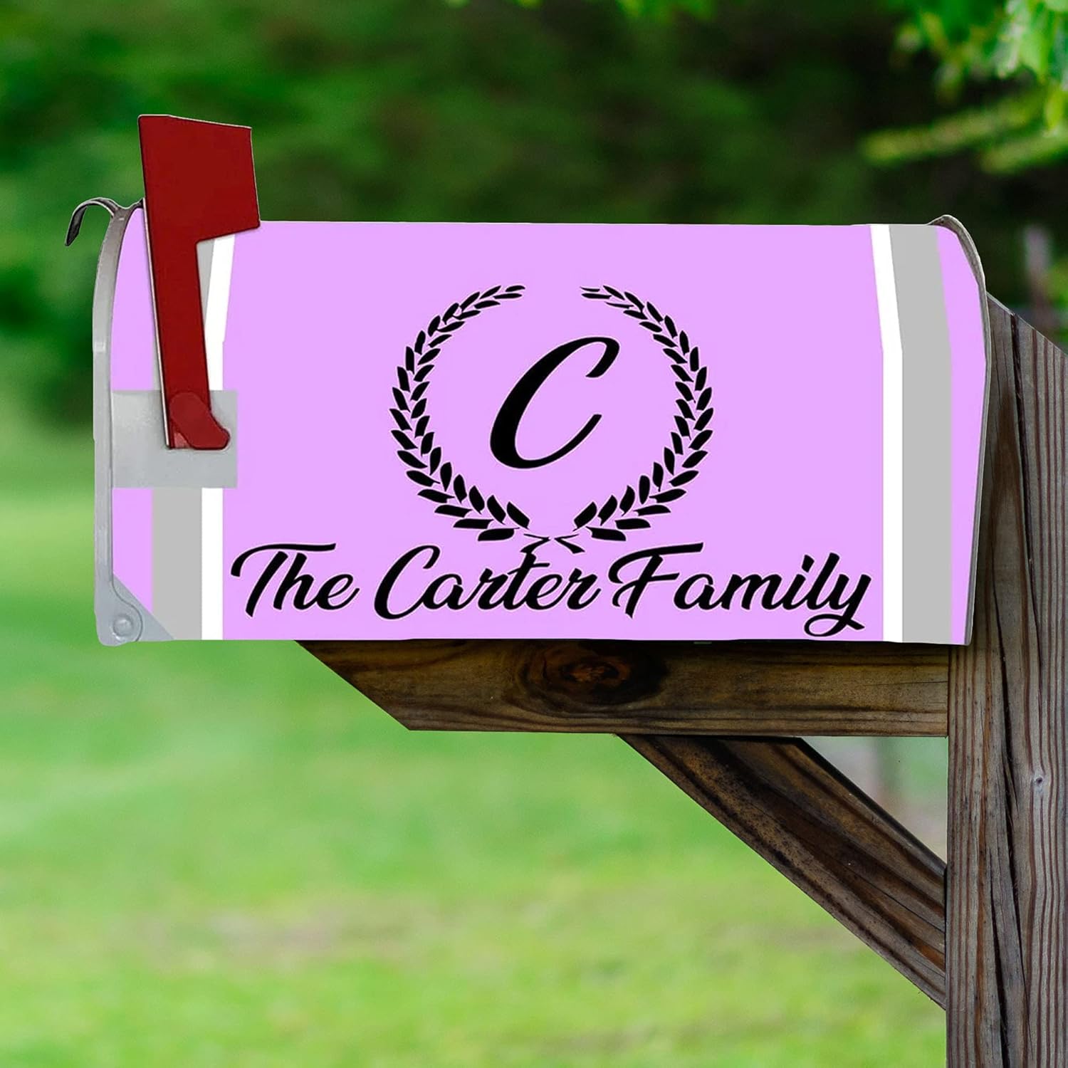 VWAQ Customized Monogram Mailbox Covers Magnetic - Personalized Mailbox Decor - PMBM4 (Purple)