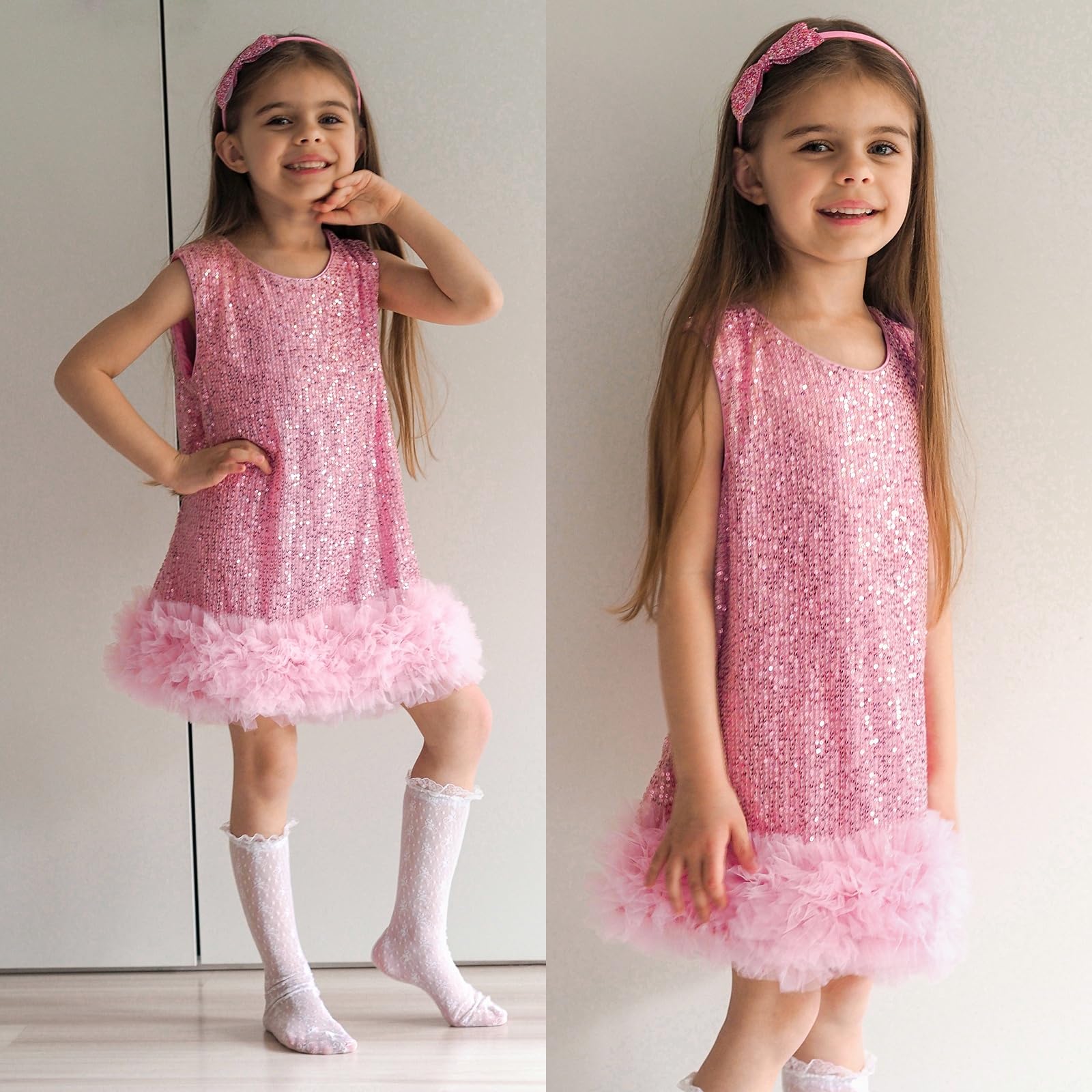 Miipat Vestido Niña Bebé de Terciopelo Lentejuelas Manga Corta Vestidos Niñas Pequeñas Elegantes Invierno Otoño Ropa Princesa para Fiestas Cumpleaños y Bodas