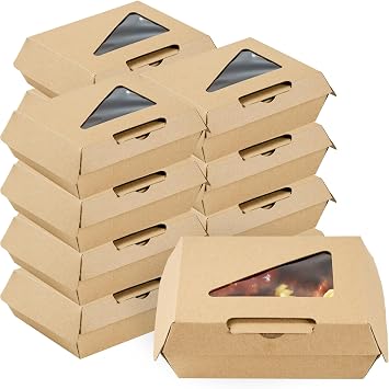 Restaurantware Clamshell Food Container 100 Count 4 x 5 x 2 Inches Paper Corrugated Take-Out Box Disposable Kraft Greaseproof Food Box For Burgers And Sandwiches