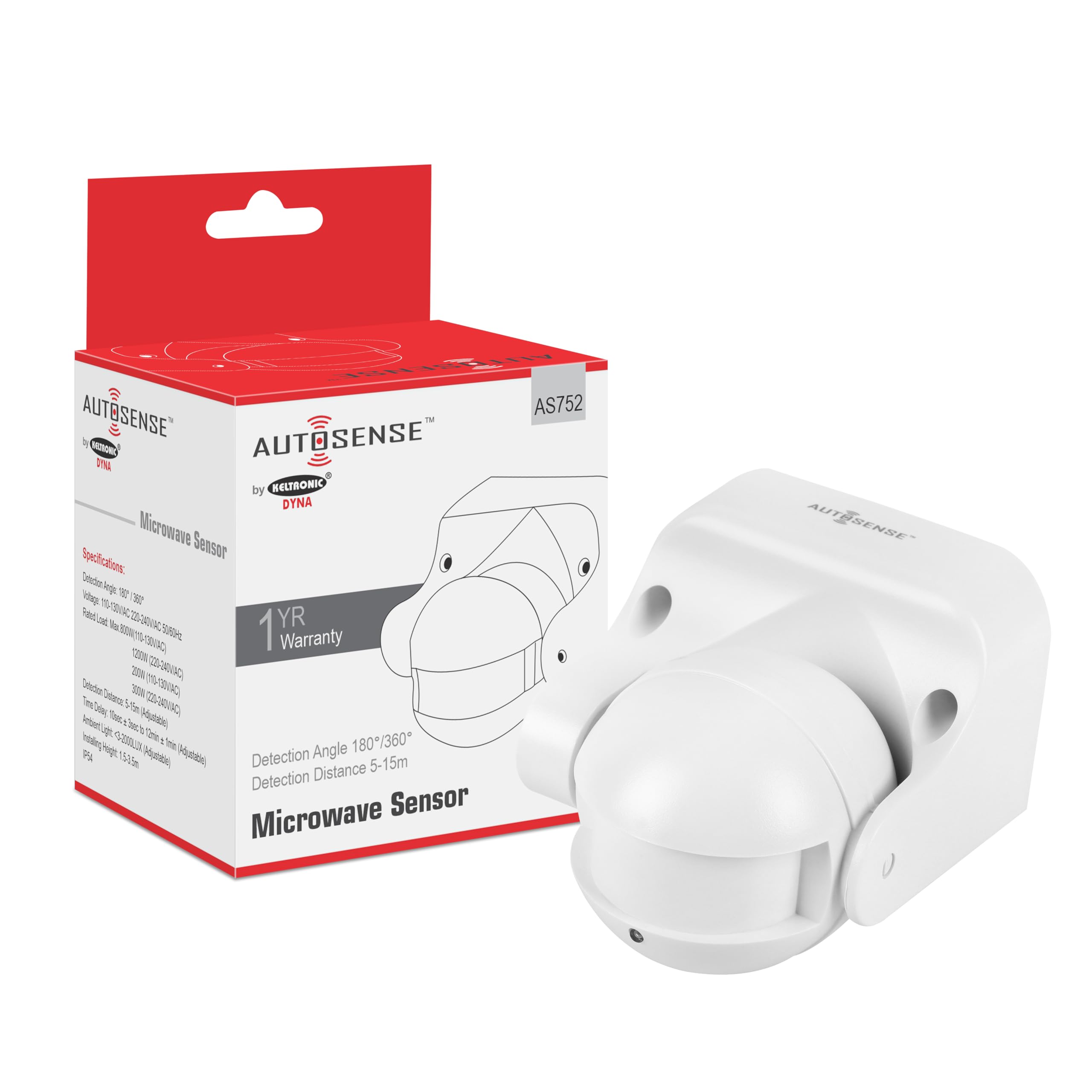 AUTOSENSE (AS752): PIR Sensor Motion Sensor | Detection Range- 180/360 Degree | Energy Saving Motion Detector Wall Mounted | Detection Distance - 15m