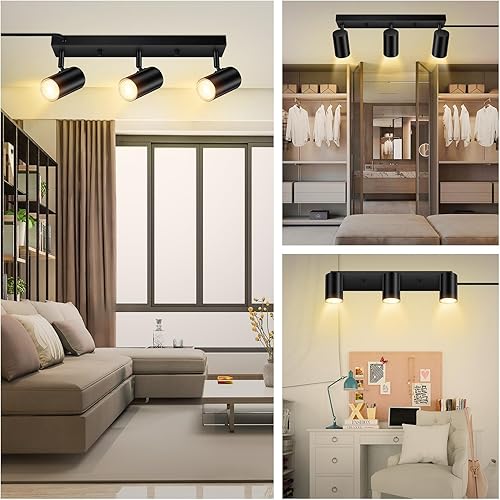 Miniatura 2 de Kit de iluminación de riel de 3 luces, foco de techo moderno de 3 vías, luz LED industrial de pared para gabinete de cocina, galería, bar, pasillo,