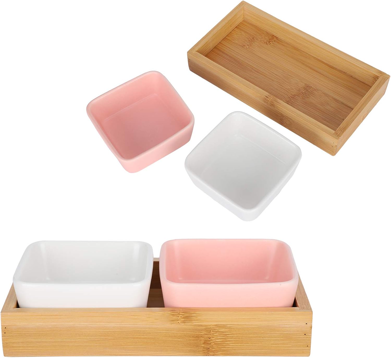 Garosa 2 Grids Ceramic Compartment Serving Platter Tray Dessert Serving Plates Fruit Plate Candy Snack Nuts Dish Holder Removable Compartment Bowl with Tray Snack Platte(Pink)
