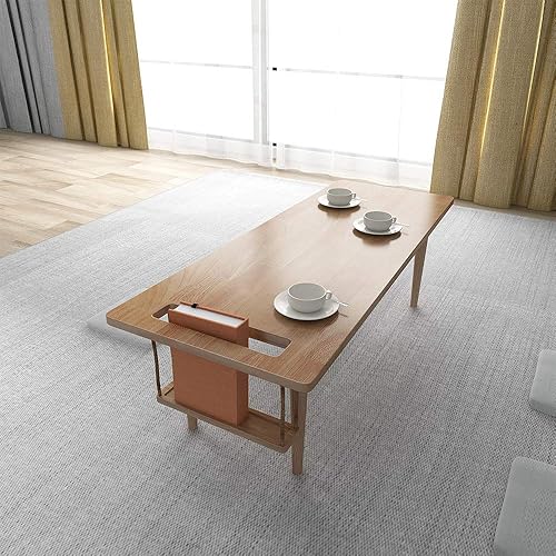 Miniatura 14 de WoodShine Mesa de café y té de madera moderna de mediados de siglo, escritorio de piso bajo japonés, mesas auxiliares de madera maciza real con